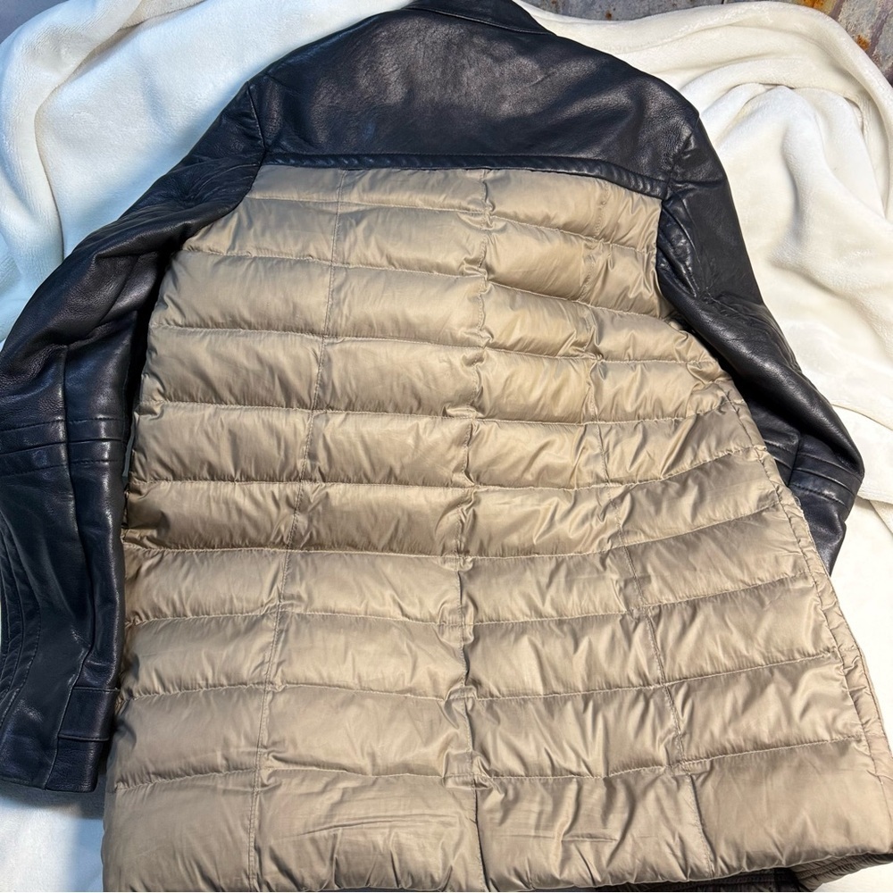 Burberry Leather and Puffer Jacket in Black and Tan - Picture 3 of 6